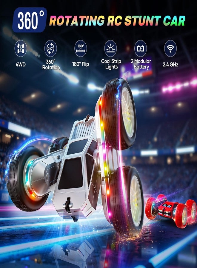 WayEee Remote Control Car for Boys 4-7, 360° Flips Rotating RC Stunt Car with Type-C Charging and LED Lights Strips, 2.4 GHZ Double Sided All Terrain 4WD RC Cars for Girl Boys Christmas Birthday Gift - Image 2
